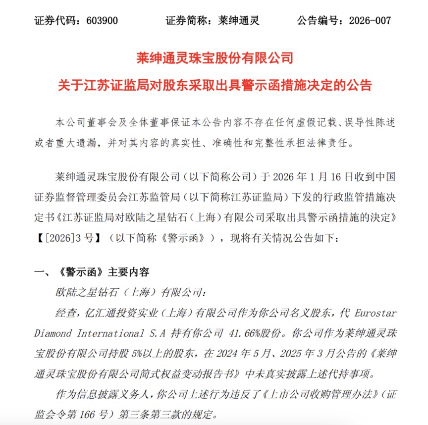 证监局出手!黄金概念股莱绅通灵股东收警示函(3) 证监局出手!黄金概念股莱绅通灵股东收警示函(3)
